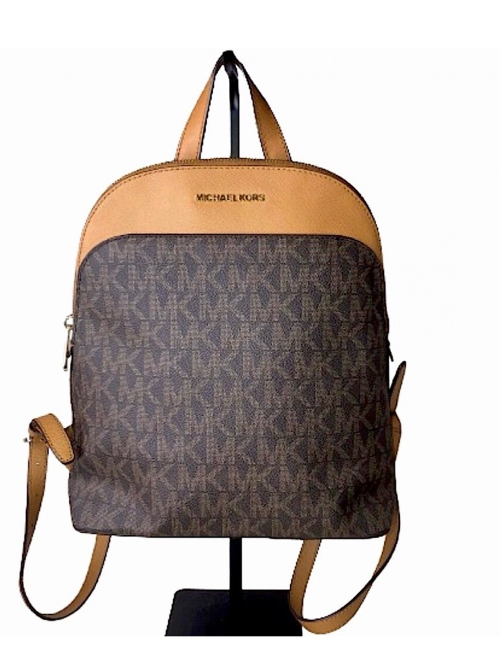 Michael Kors Brown Logo and Tan Leather Backpack